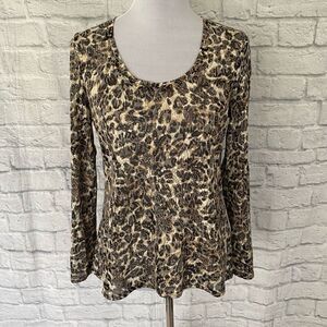 Cache women L cotton blend semi sheer w/back lace upper trim Longsleeve top